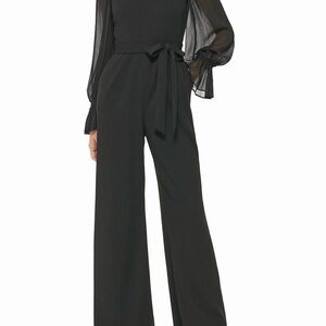 Calvin Klein Black Jumpsuit with Sheer Sleeves